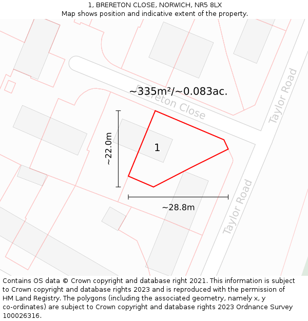 1, BRERETON CLOSE, NORWICH, NR5 8LX: Plot and title map