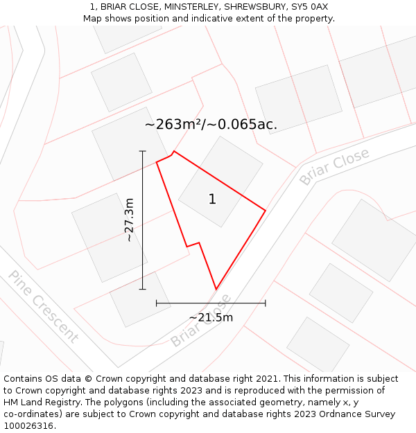 1, BRIAR CLOSE, MINSTERLEY, SHREWSBURY, SY5 0AX: Plot and title map