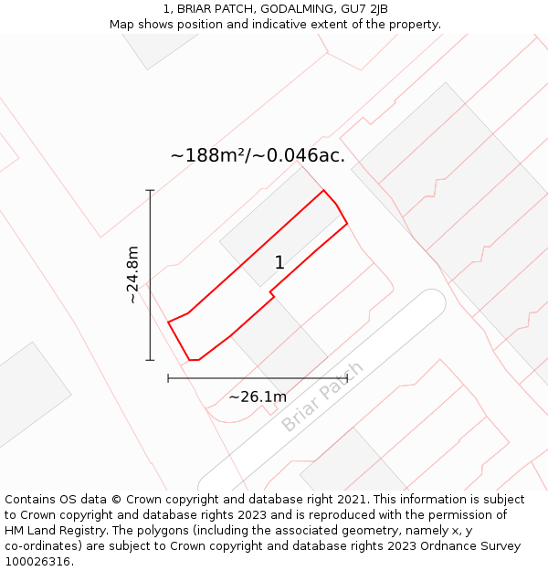 1, BRIAR PATCH, GODALMING, GU7 2JB: Plot and title map