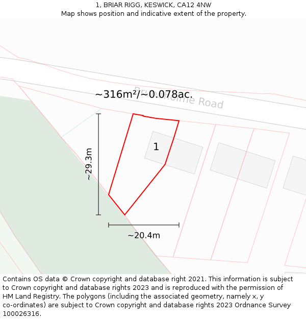 1, BRIAR RIGG, KESWICK, CA12 4NW: Plot and title map