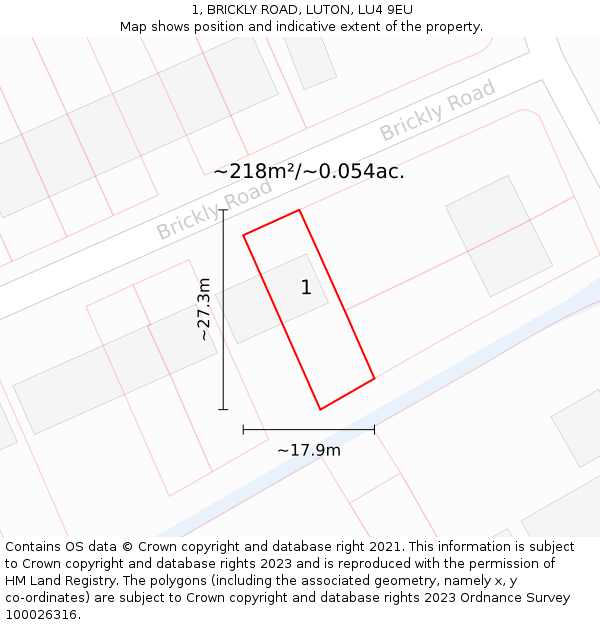 1, BRICKLY ROAD, LUTON, LU4 9EU: Plot and title map