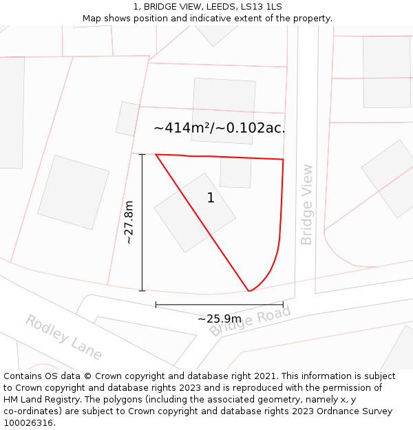 1, BRIDGE VIEW, LEEDS, LS13 1LS: Plot and title map