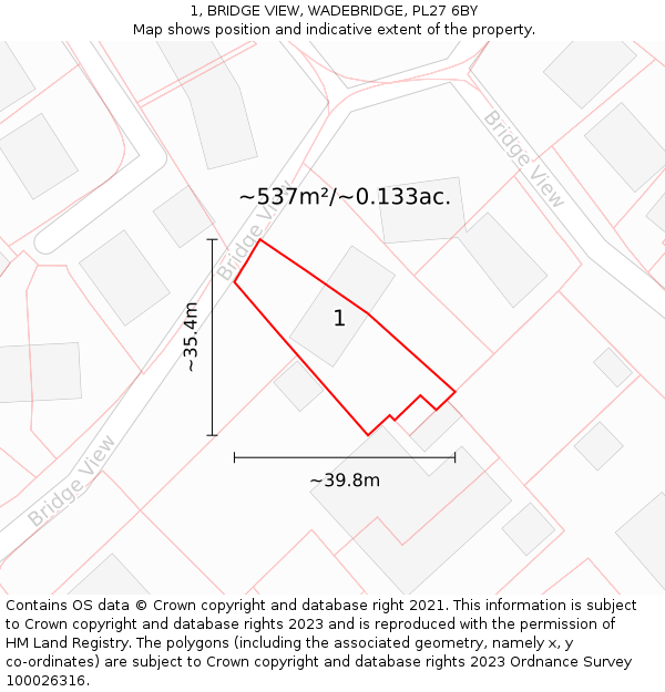 1, BRIDGE VIEW, WADEBRIDGE, PL27 6BY: Plot and title map
