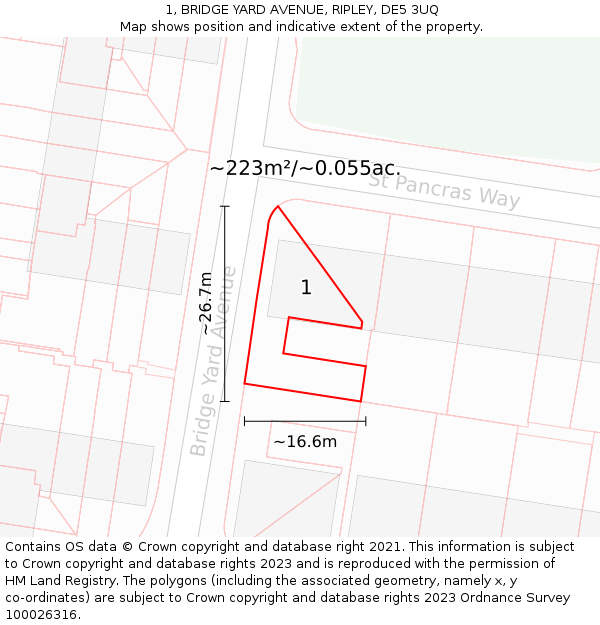 1, BRIDGE YARD AVENUE, RIPLEY, DE5 3UQ: Plot and title map