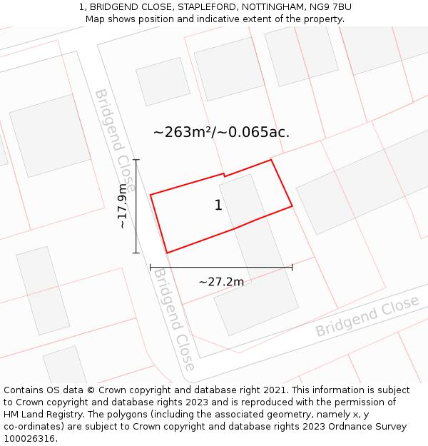 1, BRIDGEND CLOSE, STAPLEFORD, NOTTINGHAM, NG9 7BU: Plot and title map