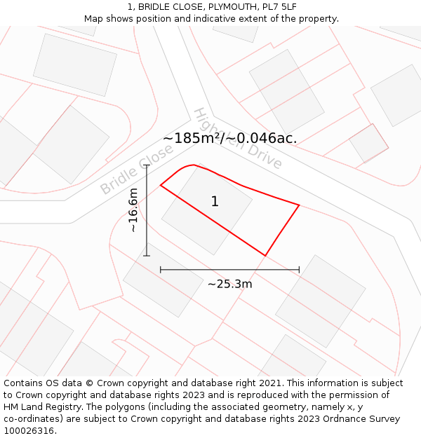 1, BRIDLE CLOSE, PLYMOUTH, PL7 5LF: Plot and title map