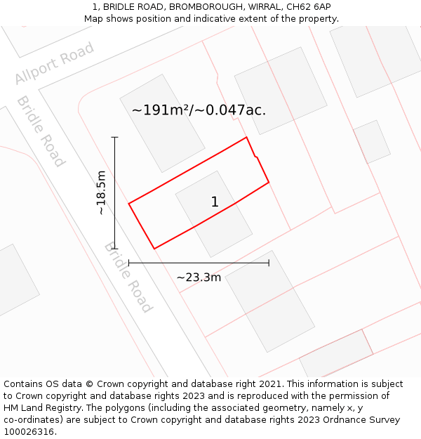 1, BRIDLE ROAD, BROMBOROUGH, WIRRAL, CH62 6AP: Plot and title map