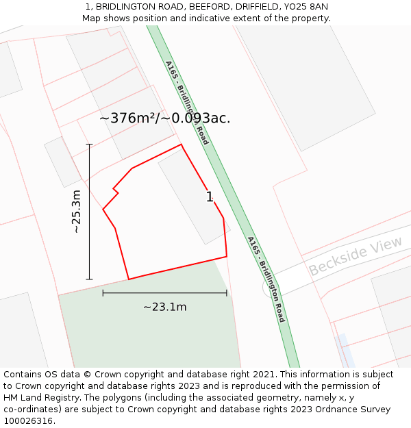 1, BRIDLINGTON ROAD, BEEFORD, DRIFFIELD, YO25 8AN: Plot and title map