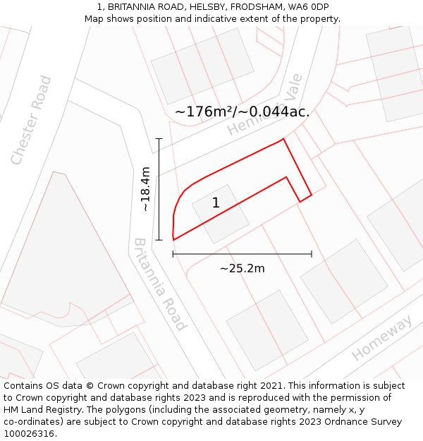 1, BRITANNIA ROAD, HELSBY, FRODSHAM, WA6 0DP: Plot and title map
