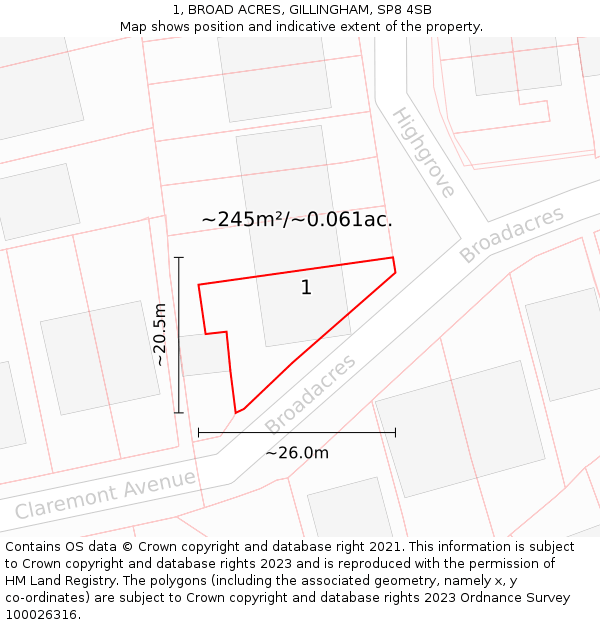 1, BROAD ACRES, GILLINGHAM, SP8 4SB: Plot and title map
