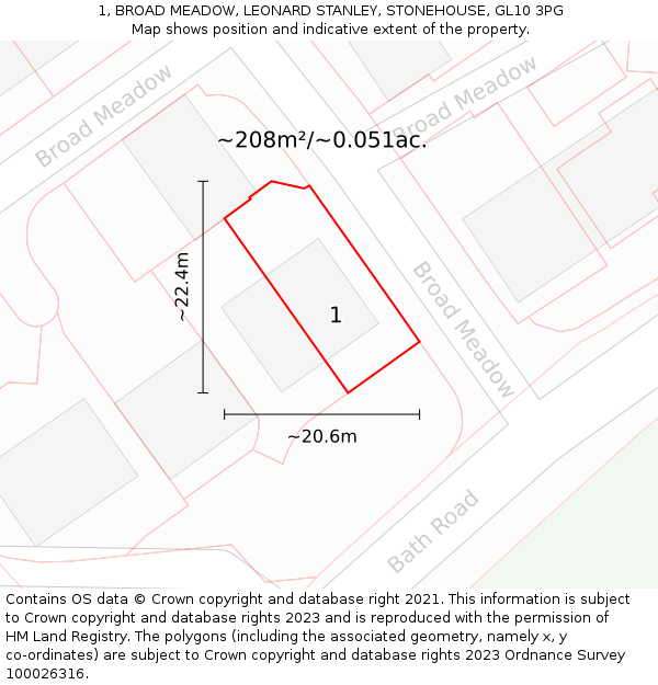 1, BROAD MEADOW, LEONARD STANLEY, STONEHOUSE, GL10 3PG: Plot and title map