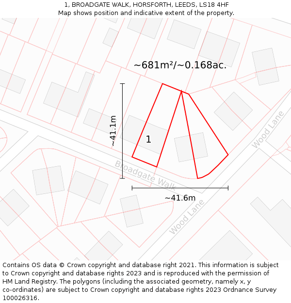 1, BROADGATE WALK, HORSFORTH, LEEDS, LS18 4HF: Plot and title map