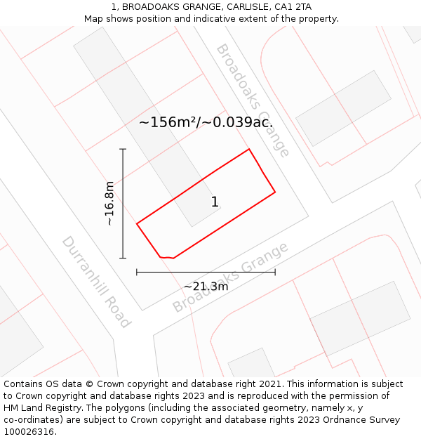 1, BROADOAKS GRANGE, CARLISLE, CA1 2TA: Plot and title map