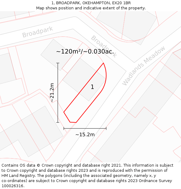 1, BROADPARK, OKEHAMPTON, EX20 1BR: Plot and title map