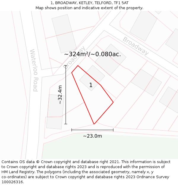 1, BROADWAY, KETLEY, TELFORD, TF1 5AT: Plot and title map