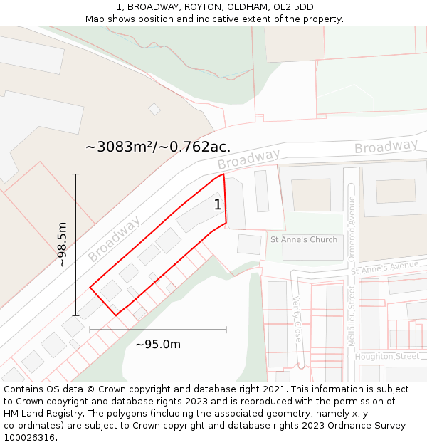 1, BROADWAY, ROYTON, OLDHAM, OL2 5DD: Plot and title map