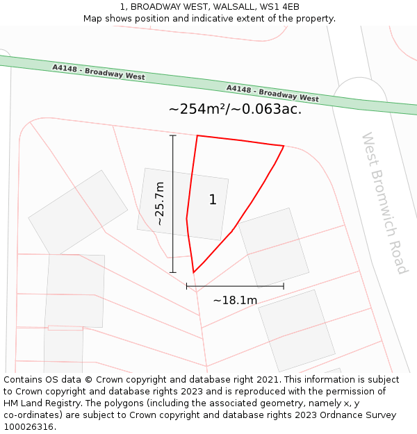 1, BROADWAY WEST, WALSALL, WS1 4EB: Plot and title map