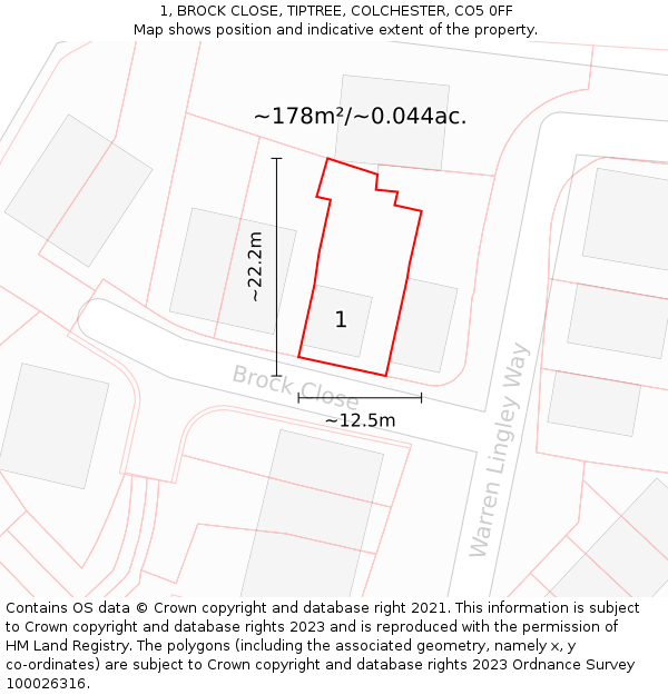 1, BROCK CLOSE, TIPTREE, COLCHESTER, CO5 0FF: Plot and title map