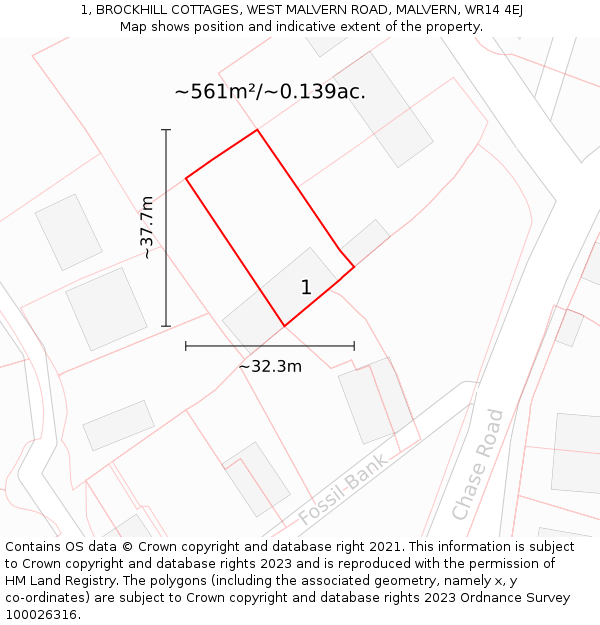 1, BROCKHILL COTTAGES, WEST MALVERN ROAD, MALVERN, WR14 4EJ: Plot and title map