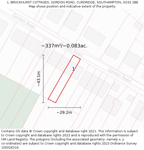 1, BROCKHURST COTTAGES, GORDON ROAD, CURDRIDGE, SOUTHAMPTON, SO32 2BE: Plot and title map