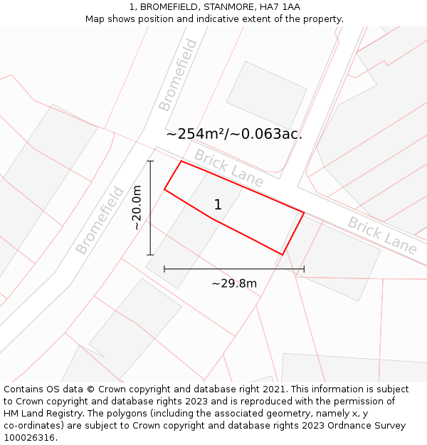 1, BROMEFIELD, STANMORE, HA7 1AA: Plot and title map