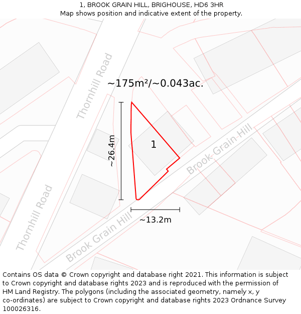 1, BROOK GRAIN HILL, BRIGHOUSE, HD6 3HR: Plot and title map