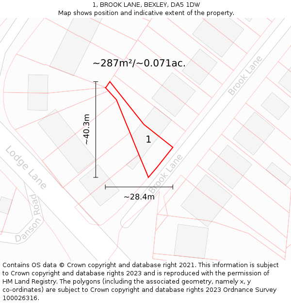 1, BROOK LANE, BEXLEY, DA5 1DW: Plot and title map