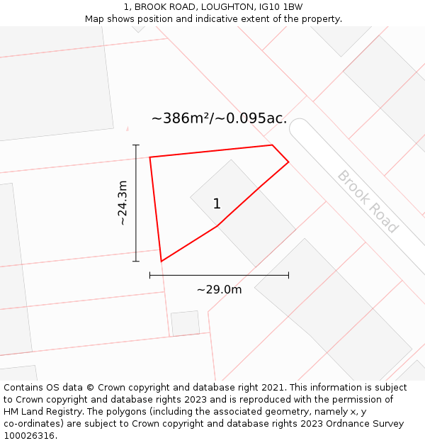 1, BROOK ROAD, LOUGHTON, IG10 1BW: Plot and title map
