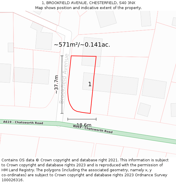 1, BROOKFIELD AVENUE, CHESTERFIELD, S40 3NX: Plot and title map