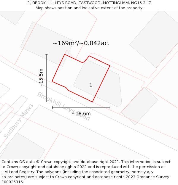 1, BROOKHILL LEYS ROAD, EASTWOOD, NOTTINGHAM, NG16 3HZ: Plot and title map