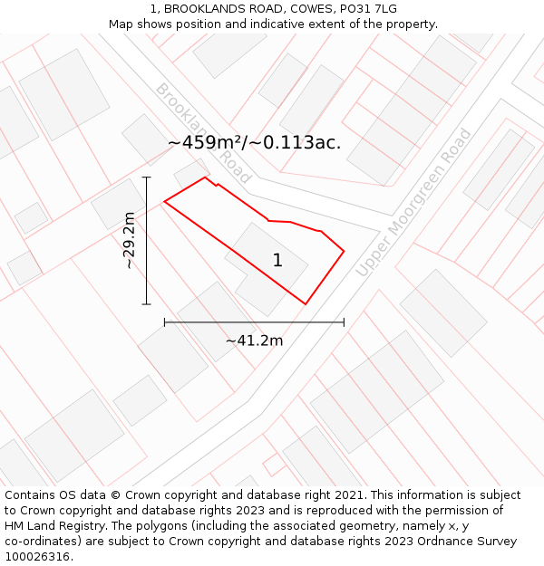 1, BROOKLANDS ROAD, COWES, PO31 7LG: Plot and title map