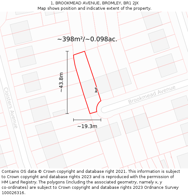 1, BROOKMEAD AVENUE, BROMLEY, BR1 2JX: Plot and title map