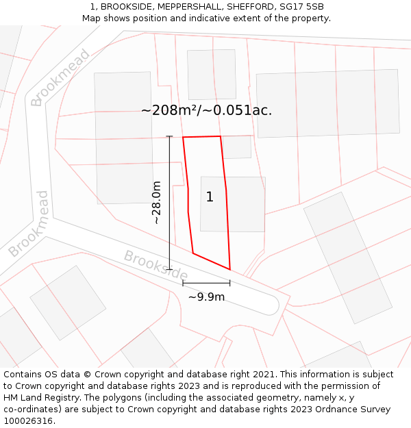 1, BROOKSIDE, MEPPERSHALL, SHEFFORD, SG17 5SB: Plot and title map