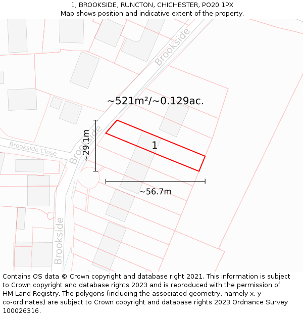 1, BROOKSIDE, RUNCTON, CHICHESTER, PO20 1PX: Plot and title map