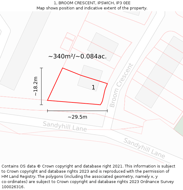 1, BROOM CRESCENT, IPSWICH, IP3 0EE: Plot and title map