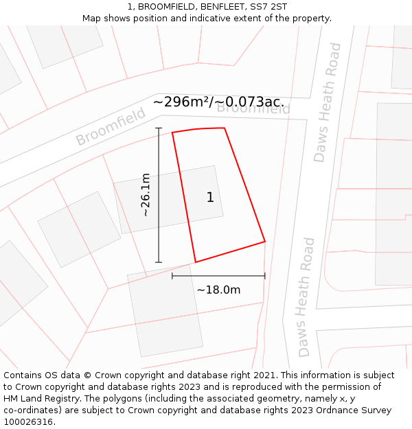 1, BROOMFIELD, BENFLEET, SS7 2ST: Plot and title map