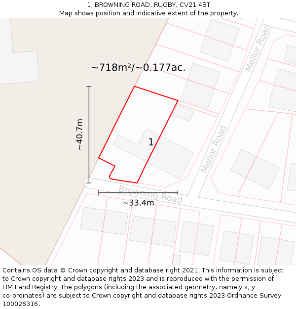 1, BROWNING ROAD, RUGBY, CV21 4BT: Plot and title map