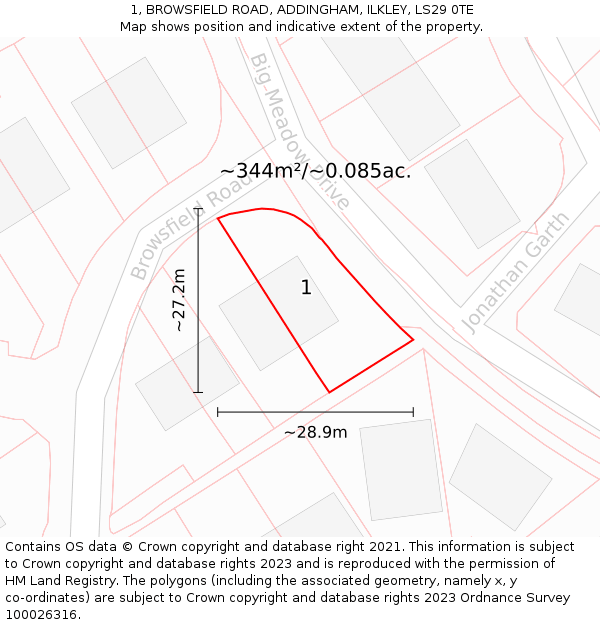 1, BROWSFIELD ROAD, ADDINGHAM, ILKLEY, LS29 0TE: Plot and title map