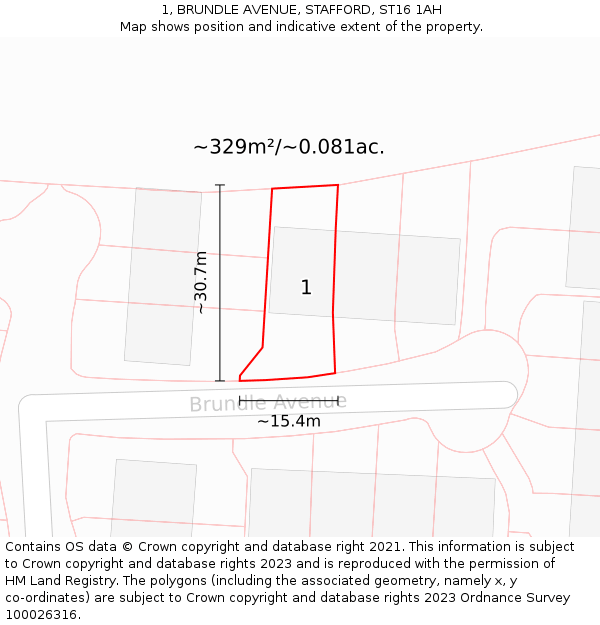 1, BRUNDLE AVENUE, STAFFORD, ST16 1AH: Plot and title map