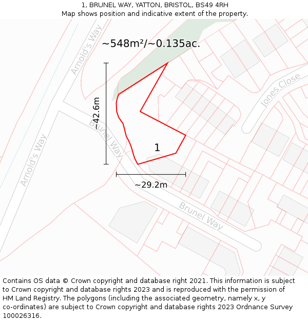 1, BRUNEL WAY, YATTON, BRISTOL, BS49 4RH: Plot and title map