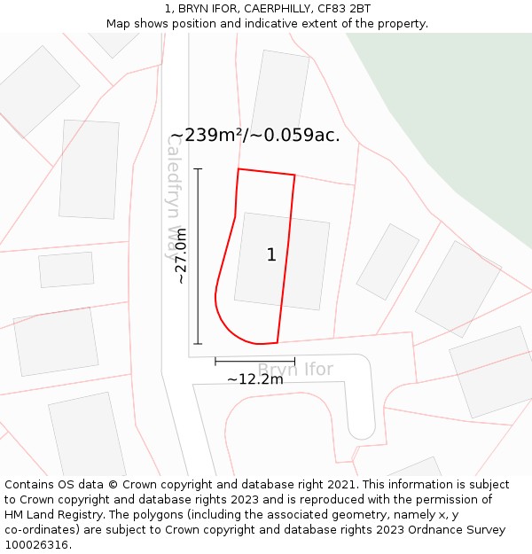 1, BRYN IFOR, CAERPHILLY, CF83 2BT: Plot and title map