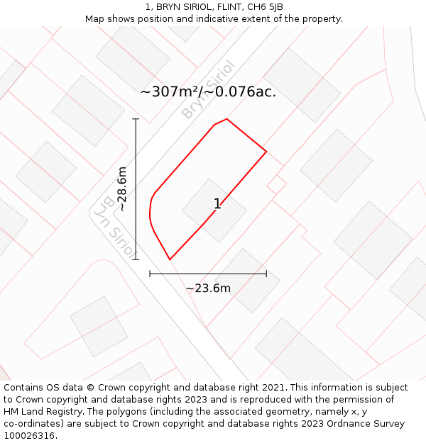 1, BRYN SIRIOL, FLINT, CH6 5JB: Plot and title map