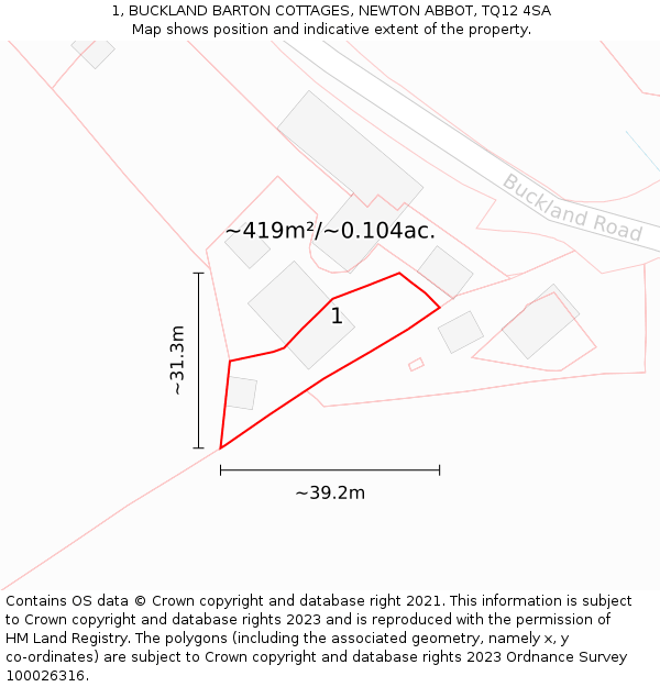 1, BUCKLAND BARTON COTTAGES, NEWTON ABBOT, TQ12 4SA: Plot and title map