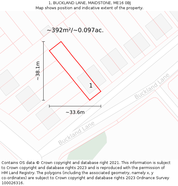 1, BUCKLAND LANE, MAIDSTONE, ME16 0BJ: Plot and title map