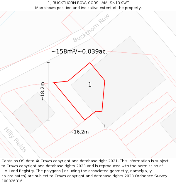 1, BUCKTHORN ROW, CORSHAM, SN13 9WE: Plot and title map