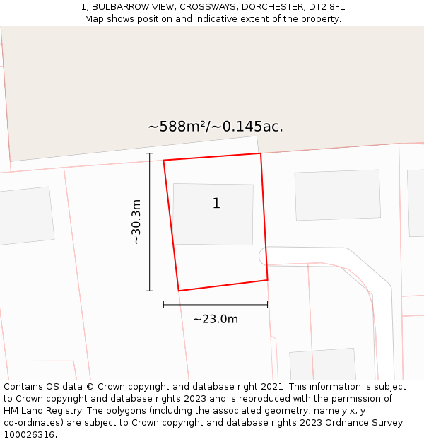 1, BULBARROW VIEW, CROSSWAYS, DORCHESTER, DT2 8FL: Plot and title map