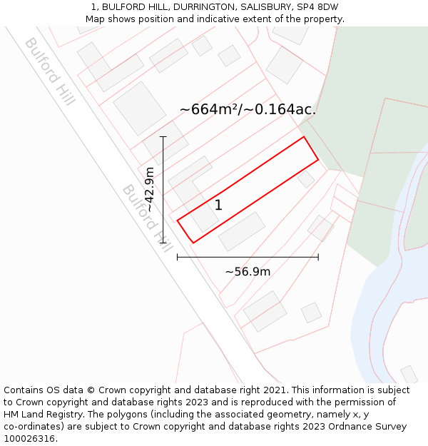 1, BULFORD HILL, DURRINGTON, SALISBURY, SP4 8DW: Plot and title map