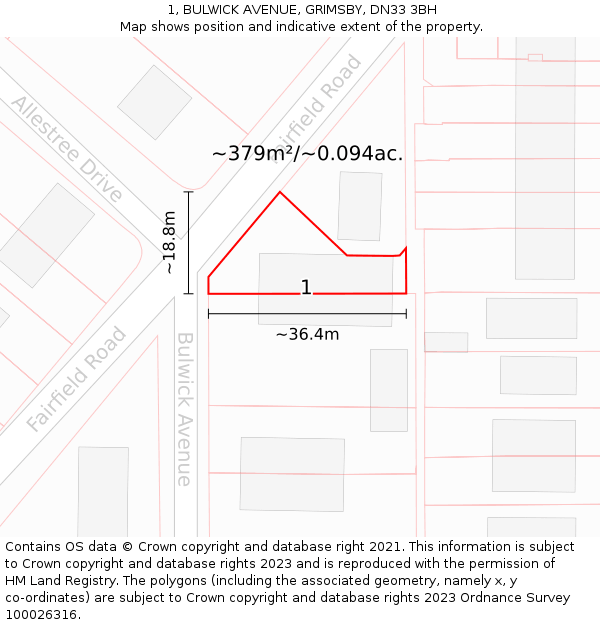 1, BULWICK AVENUE, GRIMSBY, DN33 3BH: Plot and title map