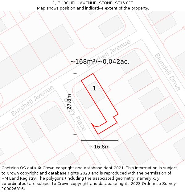 1, BURCHELL AVENUE, STONE, ST15 0FE: Plot and title map