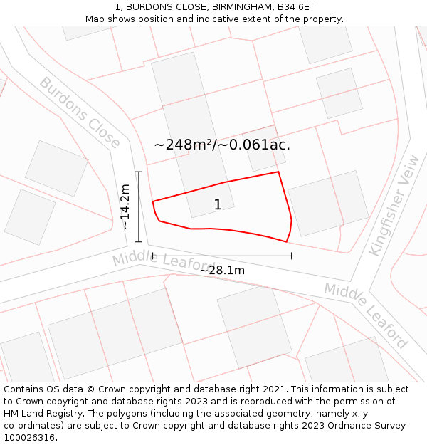 1, BURDONS CLOSE, BIRMINGHAM, B34 6ET: Plot and title map